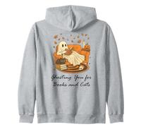 Fall Black Cat Ghosting You for Book Halloween Ghost Reading Sweat à Capuche