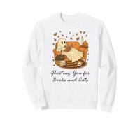 Fall Black Cat Ghosting You for Book Halloween Ghost Reading Sweatshirt