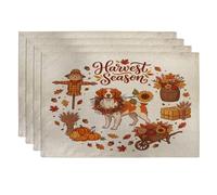 Fall Brittanys Lot de 4 napperons à motif imprimé de chien - 30,5 x 45,7 cm - Motif imprimé de récolte d'automne - Pour dîner à la maison, épouvantail de la ferme, fête de vacances
