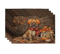 Fall Bullmastiffs Lot de 4 sets de table en forme de chien 30,5 x 45,7 cm - Motif bois mignon - Pour la maison, la salle à manger, les fêtes d'automne, la cuisine