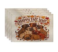 Fall Bullmastiffs Lot de 4 sets de table en forme de chien 30,5 x 45,7 cm, motif chiot bizarre d'automne empilé pour la maison, la salle à manger, les fêtes de fin d'année, décoration de cuisine