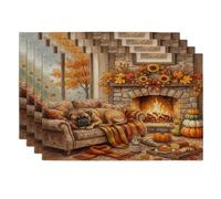Fall Bullmastiffs Lot de 4 sets de table en forme de chien pour salle à manger, maison de camp, décoration de maison de camp, 30,5 x 45,7 cm, motif récolte d'automne