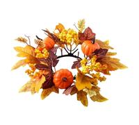Fall Candle Wreath - Fall Candle Ring, Home Candles Wreath Decor, Artificial Maple Leaves Pumpkins Berries Garland for Falls Thanksgiving Halloween Wedding Table Centerpiece Cabinet Kitchen