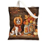 Fall Cavalier King Charles Spaniel Sac fourre-tout en toile pour faire du shopping 33 x 38,1 cm, mignon sac d'épicerie réutilisable en bois pour femme, chien, travail, voyage, peinture, décoration