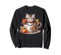 Fall Coffee and Cats Tea Cup for Women Kitten Mom Cat Lady Sweatshirt