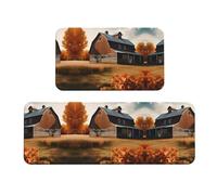 Fall Country Barn Lot de 2 tapis de cuisine antidérapants pour la maison, le bureau, la buanderie