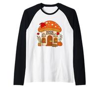 Fall Cozy Cottagecore T-Shirt pour Amoureux des Livres Motif Champignon Manche Raglan