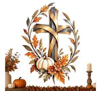 Fall Cross Wall Decors, Rustic 2D Harvest Metal Pumpkin Decorations | Autumn Cross Harvest Wall Decor for Kitchens Cabinets Bedrooms Patio Pathway Poolside Courtyard Front Porch Doorstep