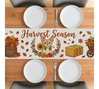 Fall Devon Chemin de table en forme de chat Rex de 91,4 cm pour salon, récolte de ferme d'automne - Petit chemin de table court en toile de jute - Motif épouvantail de ferme - Décoration pour maison