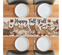 Fall Devon Chemin de table en lin avec motif chat Rex 228,6 cm pour salon, décoration de maison, cuisine, fête