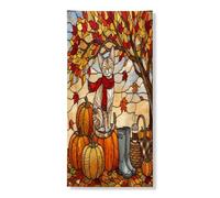 Fall Devon - Couverture de porte extérieure chat Rex 91,4 x 182,9 cm, vitrail motif citrouille d'automne pour porte d'entrée, décoration d'intérieur, porche