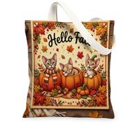 Fall Devon Rex Cat Sac fourre-tout en toile pour faire du shopping 33 x 38,1 cm, sac d'épicerie réutilisable pour femme, ferme, plage, peinture esthétique, décoration cadeau