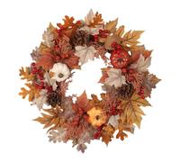 Fall Door Wreath, Pumpkin Berry Garland, 20 inch Artificial Hanging Decor with Hook for Front Porch Garden Farmhouse Window School Apartment Hotel Outdoor Indoor Autumn Holiday Entry Accent