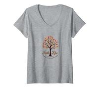 Fall for Jesus: Faith Like Falling Leaves Citation chrétienne T-Shirt avec Col en V, Femme, Gris Chiné, XXL