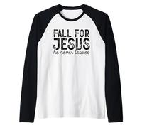 Fall for Jesus He Never Leaves Christian Faith Chemise d'automne Manche Raglan