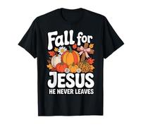 Fall for Jesus He Never Leaves Pumpkin Flower Jesus Women T-Shirt