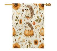 Fall Fun Drapeau de maison hérisson 71 x 101,6 cm double face pour décoration extérieure, citrouille d'automne tournesol en toile pour maison, drapeau animal pour enfant à motif extérieur drapeau de