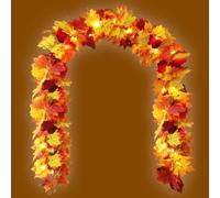Fall Garland, PP 68,9 Pouces | Feuille d'automne Artificielle avec Feuille d'érable LED, Suspendue pour Maison, Jardin, Thanksgiving, Harvest, Halloween, Noël, fête, Ferme, Porch Mantle Stairs