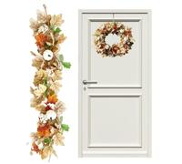 Fall Garland with Lights - 66.9-inch Autumn Vine | Pumpkin & White Berry | Decorative Festive Garlands For Homeowners Renters Entryway Office Home Apartment Living Room Bedroom Coffee Shop