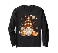 Fall GNOME in Autumn Buffalo Plaid Who Loves Pumpkin Spice Manche Longue
