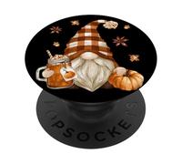 Fall GNOME in Autumn Buffalo Plaid Who Loves Pumpkin Spice PopSockets PopGrip Adhésif