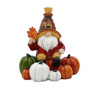 Fall Gnome Statue - Resin 14x10x16cm, Harvest Gnome Sitting | Pumpkin Holding Maple Leaf, Rustic Seasonal Figurine For Thanksgiving Tabletop And Tiered Tray Decor | Autumn Gnome Decor