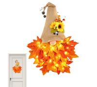 Fall GNOME Wreath | Rustic Farmhouse Door Hanger with Led String Lights | Décoration d'automne Feuilles d'érable Gnome pour Thanksgiving Halloween Holiday Party | Entryway Porch Mantle Window