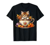 Fall Hot Tea Graphic for Kitten Lover Cute Autumn Coffee Cat T-Shirt