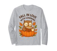 Fall in Love with Learning Cute Owl Autumn Design Manche Longue
