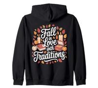 Fall in Love with Traditions Autumn Pumpkins Leaves Sweat à Capuche