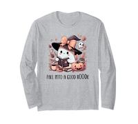 Fall Into a Good Book Cute Ghost Reading Lovers Books Coffee Manche Longue