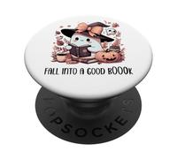 Fall Into a Good Book Cute Ghost Reading Lovers Books Coffee PopSockets PopGrip Adhésif