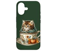 Fall Kitten in Floral Coffee Mug Knitted Scarf Cute Cat Coque pour iPhone 17