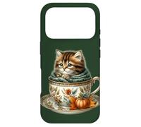 Fall Kitten in Floral Coffee Mug Knitted Scarf Cute Cat Coque pour iPhone 17 Pro