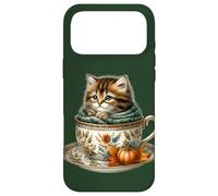 Fall Kitten in Floral Coffee Mug Knitted Scarf Cute Cat Coque pour iPhone 17 Pro Max