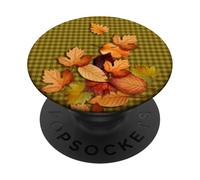 Fall Leaves - Autumn Gingham Phone Cover Forest Green Plaid PopSockets PopGrip Adhésif