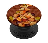 Fall Leaves - Autumn Gingham Phone Cover Rustic Brown Plaid PopSockets PopGrip Adhésif