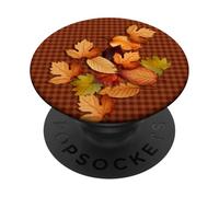 Fall Leaves - Autumn Gingham Phone Cover Rustic Brown Plaid PopSockets PopGrip Adhésif