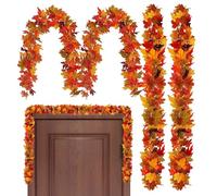 Fall Leaves Garland, Artificial Fall Garlands, 5.7 inches Sturdy Thanksgiving Decorations, Seasonal Halloween Ornaments for Festival Parties, Home Table Balcony Desk Living Room Decor