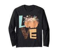 Fall Love Chemise Citrouille Floral Plaid Polka Leopard Manche Longue