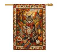 Fall Maine Coons Drapeau de maison de chat 71,1 x 101,6 cm double face pour décoration extérieure, style matelassé automne, camping, cour, drapeau de maison, drapeau de campagne extérieur