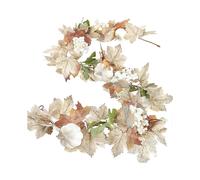 Fall Maple Leaf Garland Artificial Fall Garland with White Pumpkins Clusters of Berries Autumn Hanging Foliage Garland for Home Indoor Outdo