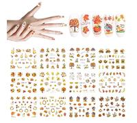 fall nail decals Fall Nail Stickers Autumn Maple Leaves Pumpkin Turkey Art Stickers Thanksgiving Themed Water Transfer Decorations, 12 Sheets/Set