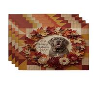 Fall Neopolitan Lot de 4 sets de table en forme de chien mastiff 30,5 x 45,7 cm, motif feuilles florales de vacances, décoration de cuisine