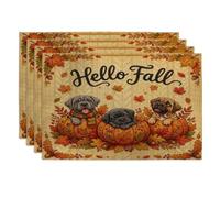 Fall Neopolitan Lot de 4 sets de table motif chien mastiff 30,5 x 45,7 cm, motif citrouille d'automne tricotée pour salle à manger, vacances, maison, cuisine