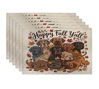 Fall Neopolitan Lot de 6 sets de table empilés en forme de chien mastiff 30,5 x 45,7 cm pour la maison, le dîner, les fêtes de fin d'année, la cuisine