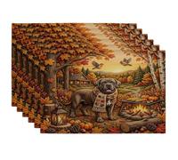 Fall Neopolitan Lot de 6 sets de table en forme de chien mastiff 30,5 x 45,7 cm, camping, barbecue, décoration saisonnière pour dîner, vacances d'automne, décoration de cuisine