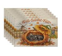 Fall Neopolitan Lot de 6 sets de table en forme de chien mastiff 30,5 x 45,7 cm, motif citrouille et tournesol pour salle à manger, vacances à la ferme, décoration de la maison et de la cuisine