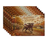 Fall Neopolitan Lot de 6 sets de table lavables en forme de chien Mastiff 30,5 x 45,7 cm, motif feuilles de campagne de vacances, décoration de cuisine