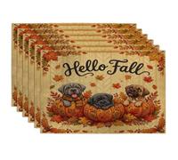 Fall Neopolitan Lot de 6 sets de table motif chien mastiff 30,5 x 45,7 cm, motif citrouille d'automne tricotée pour salle à manger, vacances, maison, cuisine